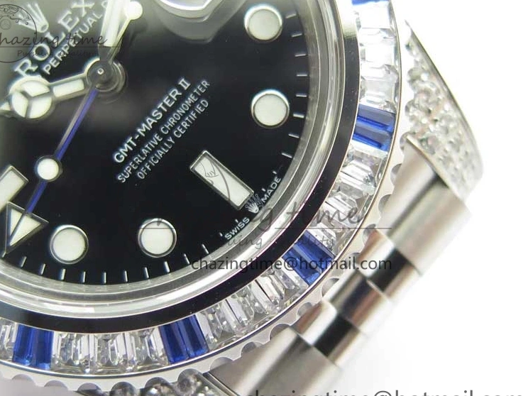 GMT-Master Blue 904L V3 Diamonds Jubilee Dial GMF Bracelet SA3285 II Steel On CHS White Bezel Black Edition Best 0330
